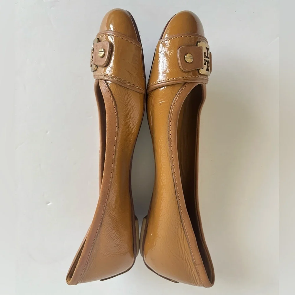 Tory Burch Clines Royal Tan Leather Ballet Flats Size 7M
